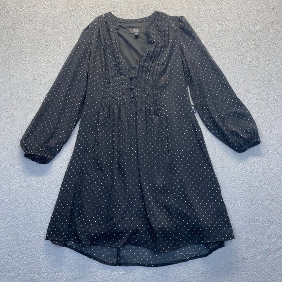 MSK Women's Black Split Neck Chiffon Long Sleeve Shift Dress Petite 4P - Picture 1 of 10